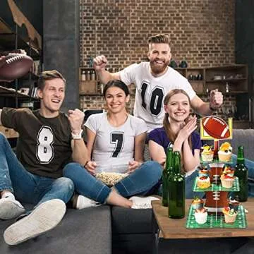 Nuenen Football Theme Party Cupcake Stand Decorations, 3 Tier Cupcake Concession Tower Sports Theme Birthday Dessert Stand for Sports Party Supplies Decor (Football)
