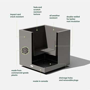 Veradek Block Series Cube Plastic Planter - Large Square Planter for Indoor or Outdoor Patio/Garden ...