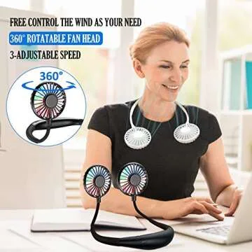 YALTTON Portable Neck Fan, Rechargeable 2600mAh Battery - Ultra-Quiet & Hands Free