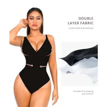 FeelinGirl Shapewear Tummy Control Thong Fajas Colombianas Reductoras y Moldeadoras Bodysuit Thong Black M