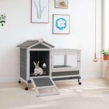 AniwuPaws Rabbit Hutch Indoor/Outdoor with Wheels/No Leak Urine Guards/Netting Floor, Rabbit Cage Ch...