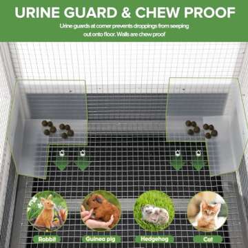 AniwuPaws Rabbit Hutch Indoor/Outdoor with Wheels/No Leak Urine Guards/Netting Floor, Rabbit Cage Chew Proof with Tray, Guinea Pig Cage, Bunny House for Small Animal 38.5" L*24.5" W*31" H, White/Grey