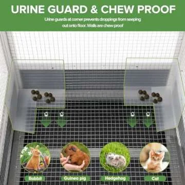AniwuPaws Rabbit Hutch Indoor/Outdoor with Wheels/No Leak Urine Guards/Netting Floor, Rabbit Cage Chew Proof with Tray, Guinea Pig Cage, Bunny House for Small Animal 38.5" L*24.5" W*31" H, White/Grey