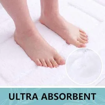 Buganda Bathroom Rugs, 24" x 20", Soft and Absorbent Microfiber Bath Rugs, Non-Slip Shaggy Shower Carpet, Machine Wash Dry Bath Mats for Bathroom Floor, Tub and Shower, White