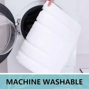 Buganda Bathroom Rugs, 24" x 20", Soft and Absorbent Microfiber Bath Rugs, Non-Slip Shaggy Shower Carpet, Machine Wash Dry Bath Mats for Bathroom Floor, Tub and Shower, White