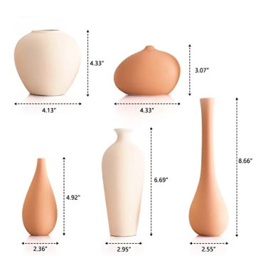 Ceramic Vase Set of 5 for Rustic Home Decor