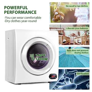 Euhomy Compact Laundry Dryer, 2.65 cu ft Front Load Stainless Steel Clothes Dryers With Exhaust Pipe...