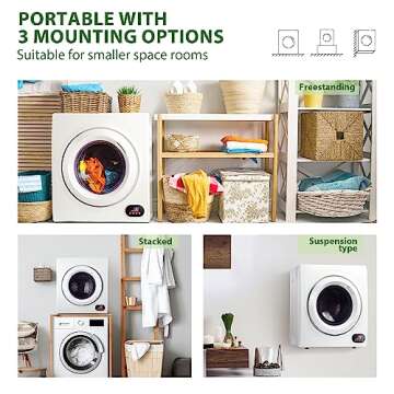 Euhomy Compact Laundry Dryer, 2.65 cu ft Front Load Stainless Steel Clothes Dryers With Exhaust Pipe, 1400W, LCD Control Panel Four-Function Portable Dryer For Apartments, Home, Dorm, White