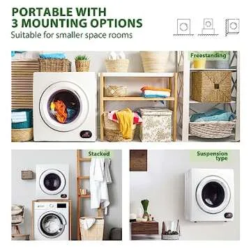 Euhomy Compact Laundry Dryer, 2.65 cu ft Front Load Stainless Steel Clothes Dryers With Exhaust Pipe, 1400W, LCD Control Panel Four-Function Portable Dryer For Apartments, Home, Dorm, White