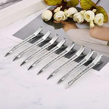 24 Pieces Duck Bill Hair Clips 3.5 Inches Duckbill Hair Clips Metal Alligator Curl Clips for Women S...