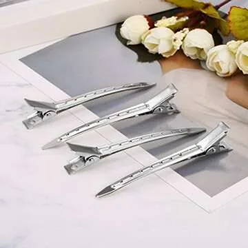 24 Pieces Duck Bill Hair Clips 3.5 Inches Duckbill Hair Clips Metal Alligator Curl Clips for Women Styling Sectioning Long Hair Sectioning Clips with Holes