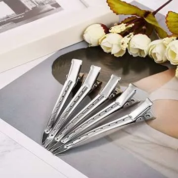 24 Pieces Duck Bill Hair Clips 3.5 Inches Duckbill Hair Clips Metal Alligator Curl Clips for Women Styling Sectioning Long Hair Sectioning Clips with Holes