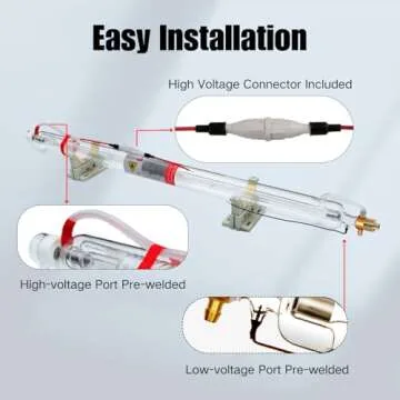 MCWlaser 60W CO2 Laser Tube Glass Laser Tube with Length 1000mm Dia.55mm 6000hrs MTTF 60-70W Laser Tube With Metal Head and Coating Cable Preconnected