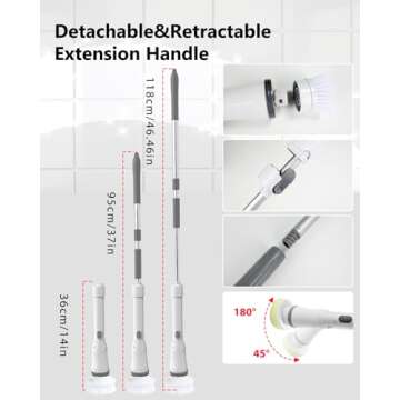 UBeesize Electric Spin Scrubber,Long Cordless Cleaning Brush,Rotatable Shower Scrubber with 8 Replac...