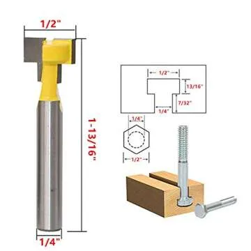 HAWKASH Keyhole Router Bit Set 2 Pieces 14 inch Shank, 38 and 12 inch Blade Diameter T-Slot Router Bit, High-Grade Carbide Tipped Keyhole Slot Cutter Bit, Yellow
