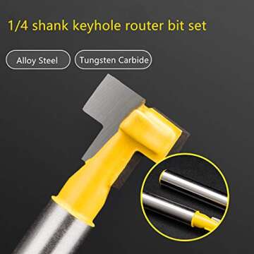 HAWKASH Keyhole Router Bit Set 2 Pieces 14 inch Shank, 38 and 12 inch Blade Diameter T-Slot Router Bit, High-Grade Carbide Tipped Keyhole Slot Cutter Bit, Yellow