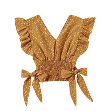 LYANER Women's V Neck Polka Dots Ruffle Cap Sleeve Blouse