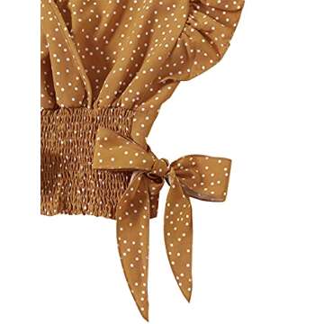 LYANER Women's V Neck Polka Dots Ruffle Cap Sleeve Blouse