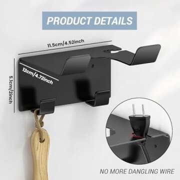 Hair Dryer Holder Wall Mount, Hair Dryer Holder Wall Mount, Upgraded Stainless Steel Hair Dryer Holder, Hair Dryer Holder Maximum Diameter 2.3 Inch (Stainless Steel, Black)