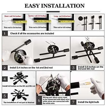 ASGYISA Semi Flush Mount Modern Ceiling Light Fixture， 6 Lights Black Vintage Matte Sputnik Chandelier Ceiling Lamp with E26 Bulb Base for Farmhouse Dining Room Living Room Bedroom Study Kitchen