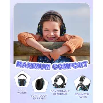 ZOHAN Kids Ear Protection 2 Pack, Hearing Protection Safety Ear Muffs for Children Have Sensory Issues, Adjustable Noise Reduction Earmuffs for Concerts, Fireworks(Nebula&Rap)