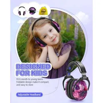 ZOHAN Kids Ear Protection 2 Pack, Hearing Protection Safety Ear Muffs for Children Have Sensory Issues, Adjustable Noise Reduction Earmuffs for Concerts, Fireworks(Nebula&Rap)