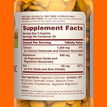 Sundown Calcium Magnesium Zinc, For Immune Support, Supports Bone And Nerve Health, 100 Caplets