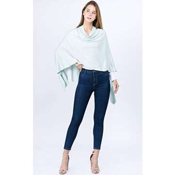 CCFW Women's Soft Knit Poncho Elegant Cape Shawl in Multi-Way Wrap Poncho Topper All Season (Baby Bl...