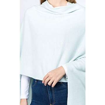 CCFW Women's Soft Knit Poncho Elegant Cape Shawl in Multi-Way Wrap Poncho Topper All Season (Baby Blue)