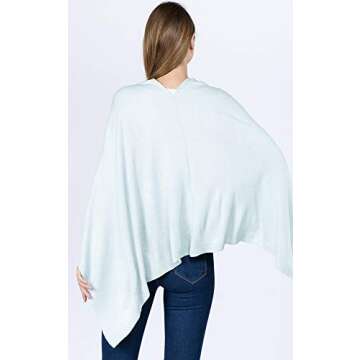 CCFW Women's Soft Knit Poncho Elegant Cape Shawl in Multi-Way Wrap Poncho Topper All Season (Baby Blue)