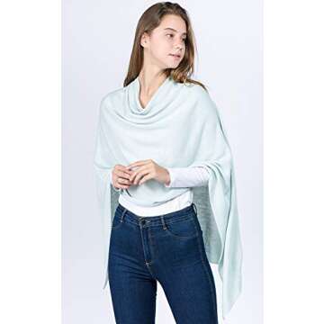 CCFW Women's Soft Knit Poncho Elegant Cape Shawl in Multi-Way Wrap Poncho Topper All Season (Baby Blue)