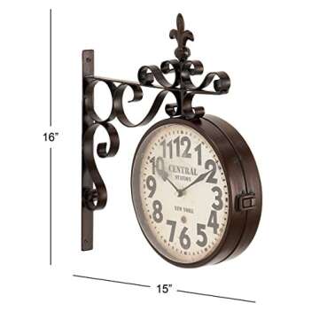 Deco 79 Metal Vintage Style Wall Clock with Scroll Designs, 15" x 3" x 16", Black