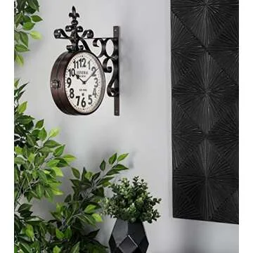 Deco 79 Metal Vintage Style Wall Clock with Scroll Designs, 15" x 3" x 16", Black