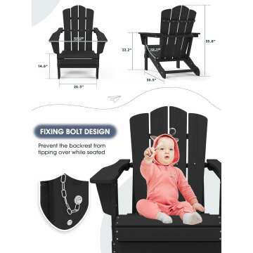 KINGYES All-Weather Folding Adirondack Chair - Black