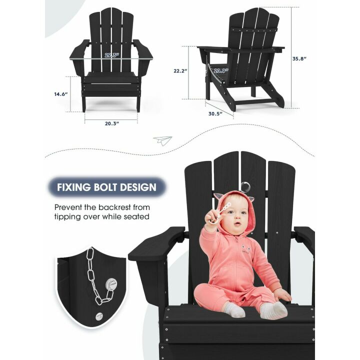 KINGYES All-Weather Folding Adirondack Chair - Black