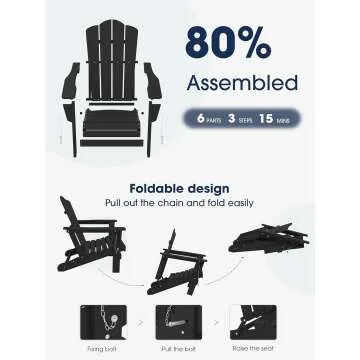 KINGYES All-Weather Folding Adirondack Chair - Black