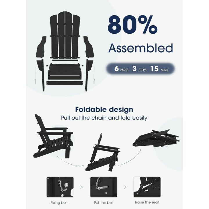 KINGYES All-Weather Folding Adirondack Chair - Black