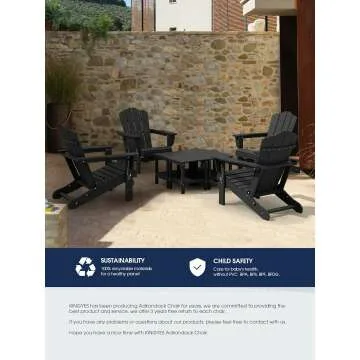 KINGYES All-Weather Folding Adirondack Chair - Black