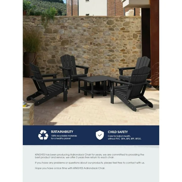 KINGYES All-Weather Folding Adirondack Chair - Black