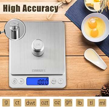 CHWARES Food Scale, Rechargeable Kitchen Scale with Trays 3000g/0.1g, Mini Scale with Tare Function ...