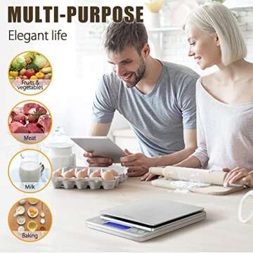 CHWARES Food Scale, Rechargeable Kitchen Scale with Trays 3000g/0.1g, Mini Scale with Tare Function Digital Scale Grams and Ounces for Weight Loss, Dieting, Cooking, Meal Prep, Coffee, Jewelry