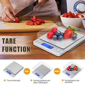 CHWARES Food Scale, Rechargeable Kitchen Scale with Trays 3000g/0.1g, Mini Scale with Tare Function Digital Scale Grams and Ounces for Weight Loss, Dieting, Cooking, Meal Prep, Coffee, Jewelry