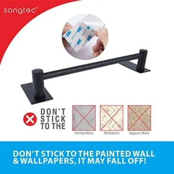 Adhesive Black Towel Bar 9-inch, Stick On Bath Towel Rack, Hand Towel Holders, No Drilling on Wall - Black