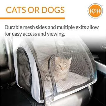 K&H Pet Products Enclosed Dog Cat Car Seat, Travel Safety Carrier for Pets, Dog Travel Car Seat, Soft-Sided Covered Cat Carrier, Washable Pad, Multiple Entrances, Mesh Windows - Small 17 X 16 X 15in