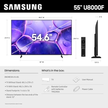 Samsung 55-Inch Class Crystal UHD U8000F 4K Smart TV (2025 Model) Endless Free Content, Crystal Proc...