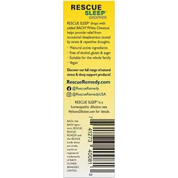 Bach RESCUE SLEEP Dropper 20mL, Natural Sleep Aid, Homeopathic Flower Essence, Free of Melatonin, Sugar, & Gluten, Family-Friendly, Non-alcohol Formula