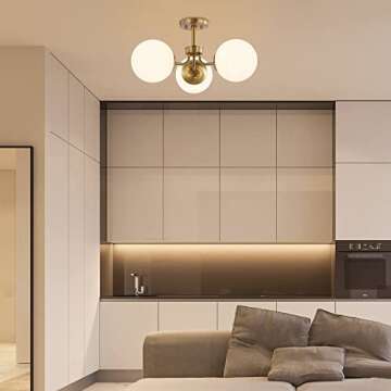 JONATHAN Y JYL7600A Olivier 23.5" 3-Light Bohemian Farmhouse Iron/Frosted Glass LED Semi Flush Mount...