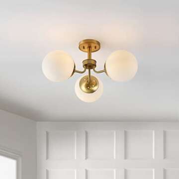 JONATHAN Y JYL7600A Olivier 23.5" 3-Light Bohemian Farmhouse Iron/Frosted Glass LED Semi Flush Mount Modern Contemporary Kitchen Hallway Bathroom Bedroom Entryway Foyer, Brass Gold/White