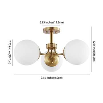 JONATHAN Y JYL7600A Olivier 23.5" 3-Light Bohemian Farmhouse Iron/Frosted Glass LED Semi Flush Mount Modern Contemporary Kitchen Hallway Bathroom Bedroom Entryway Foyer, Brass Gold/White
