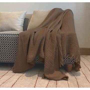 Cozy Up with KyraHome 100% Organic Cotton 50x60 Throw Blanket for Couch